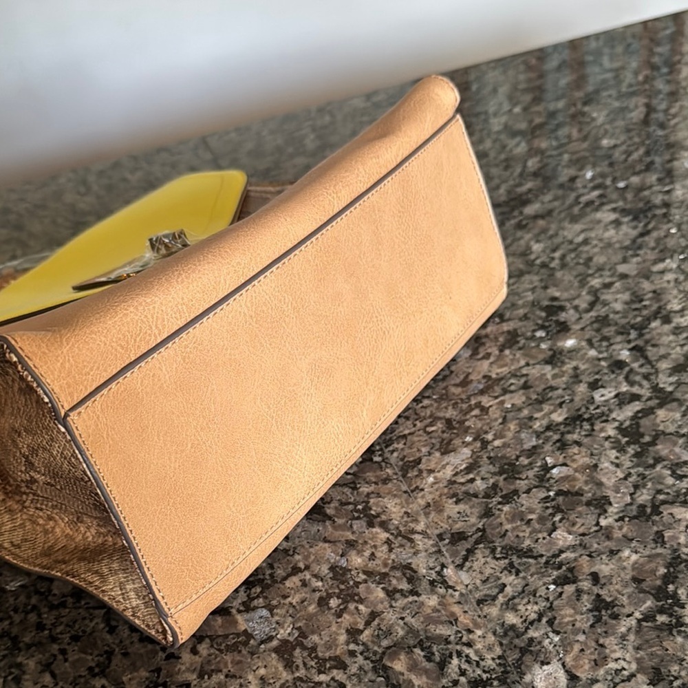 Aldo Yellow and Tan Satchel with Snake Print NWT - Picture 9 of 14